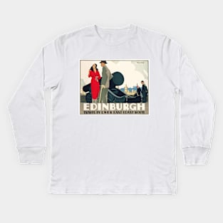 Edinburgh, Scotland - Vintage Travel Poster Design Kids Long Sleeve T-Shirt